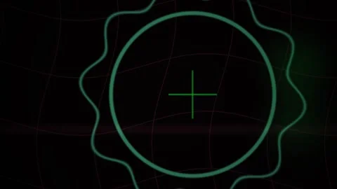 Abstract Digital HUD Interface with Pulsing Green Crosshair and Circular Wa.. Stock Footage 340503759