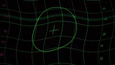 Abstract Digital HUD Interface with Pulsing Green Circular Target and Grid .. Stock Footage 340504001