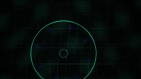 Abstract Digital HUD Interface with Pulsing Circular Scanner and Data Grid. Stock Footage 341783370