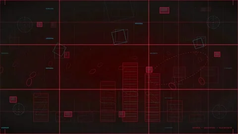 Abstract Digital HUD Interface with Red Glowing Data Charts and Futuristic Stock Footage 339318235