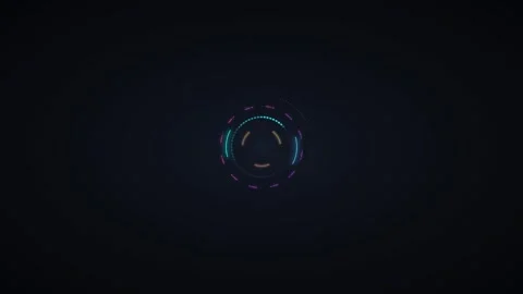 Abstract digital HUD interface with rotating neon rings and geometric shape.. 動画素材 336364897