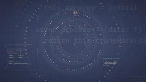 Abstract Digital HUD Interface with Rotating Circular Data Elements and Stock Footage 339971969