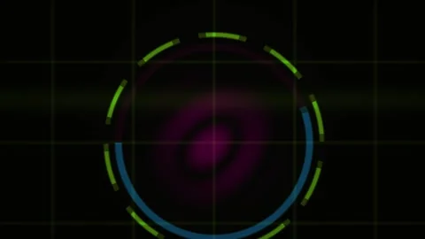 Abstract Digital HUD Interface with Rotating Circular Elements and Glowing .. Stock Footage 340504005