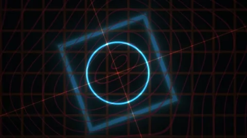 Abstract Digital HUD Interface with Rotating Neon Square and Glowing Circle. Stock Footage 340504428