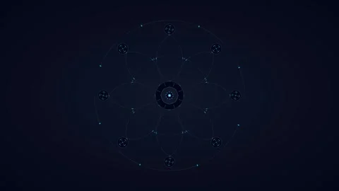 Abstract digital hud interface with rotating geometric nodes and glowing te.. Stock Footage 344857655