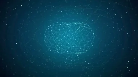 Abstract Digital Human Brain Made of Glowing Blue Plexus Lines and Dots on Dark Stock Footage 343158910