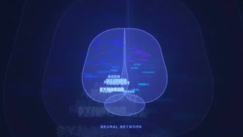 Abstract Digital Human Brain Visualization with Floating Data Words and Neural 库存影片 343154542