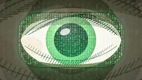 Abstract Digital Human Eye with Green Binary Code Overlay Representing Stock-Footage 343165707