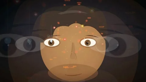 Abstract Digital Human Face with Floating Data Points and Binary Code for Stock-Footage 343169834
