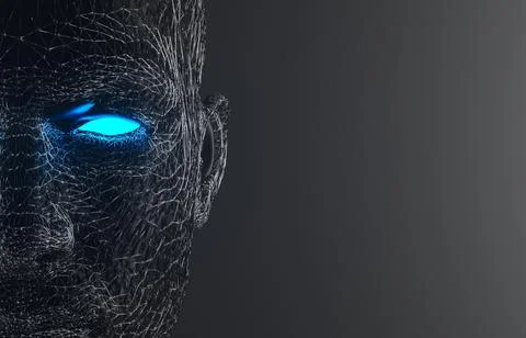 Abstract digital human head. 3d render half human face for business presentat イラスト素材