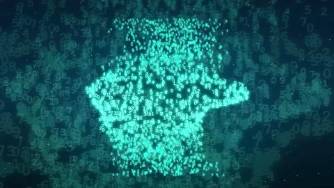 Abstract Digital Human Head Silhouette Formed by Glowing Cyan Binary Code and Stock-Footage 343446619