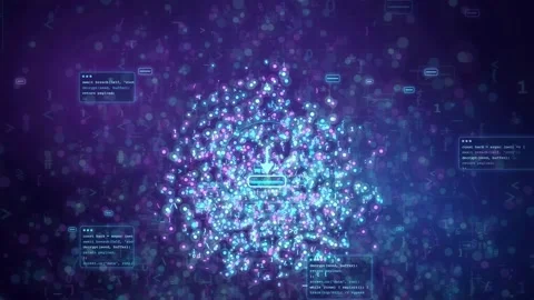 Abstract Digital Human Silhouette Formed by Glowing Particles and Data Code on 動画素材 341820719