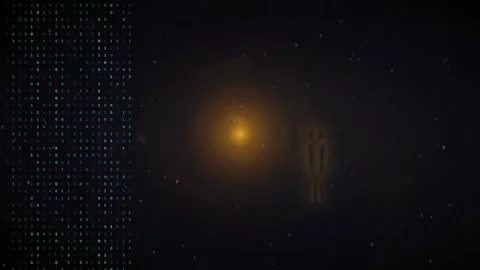 Abstract Digital Human Silhouette with Glowing Particles and Binary Code Data Stock Footage 336780915