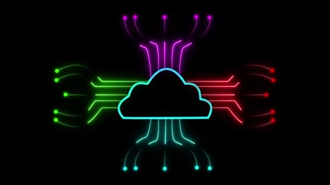 Abstract digital illustration of a cloud with vibrant data streams and signal Stock Footage 337367578