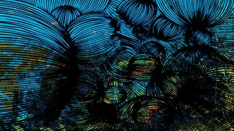 Abstract digital illustration featuring dynamic curved lines and organic round Stock Illustration