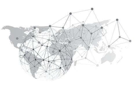 Abstract digital illustration featuring a geometric wireframe globe and wor.. 스톡 일러스트