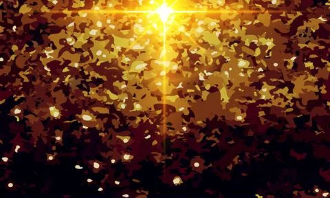Abstract digital illustration featuring a glowing golden light shining Stock Illustration