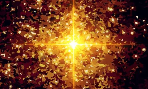 Abstract digital illustration featuring a glowing golden light shining Stock Illustration