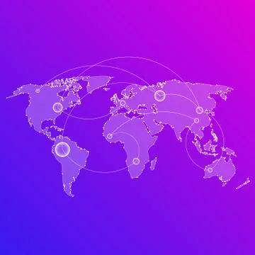 Abstract digital illustration of the world map in neon colors Stock Illustration