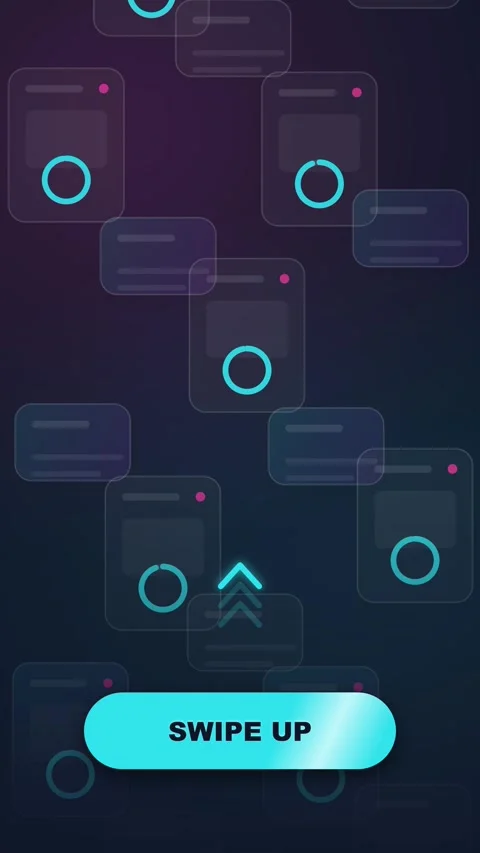 Abstract Digital Interface Animation with Swipe Up Call to Action on a Dark.. Vídeos de archivo 347350212