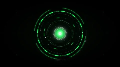Abstract digital interface with a bright green glowing geometric shape at i.. 動画素材 335826668
