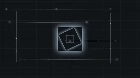 Abstract digital interface elements with glowing geometric square Stock Footage 343881029