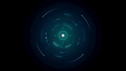 Abstract digital interface with glowing cyan circular and dashed lines on a.. 動画素材 334945195