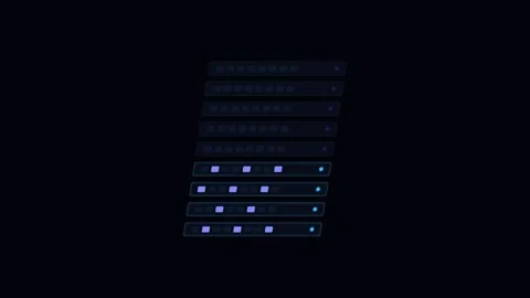 Abstract digital interface with glowing geometric shapes on black background Stock Footage 338309944
