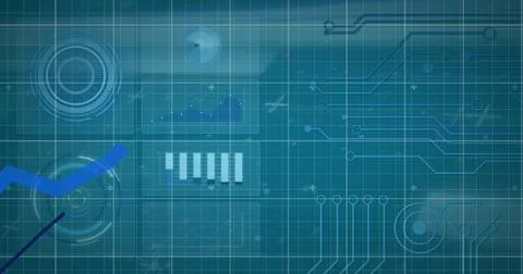 Abstract digital interface with graphs and charts on futuristic blue background Photos