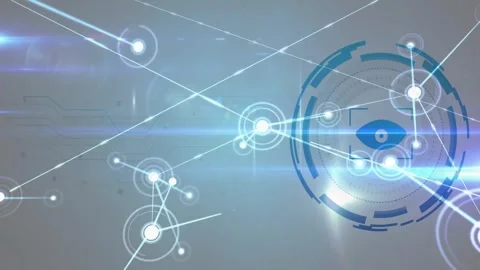 Abstract digital interface presenting glowing nodes and connectors, featuring Stock Footage 329782863