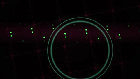 Abstract Digital Interface with Pulsing Circular Rings and Glowing Data Point Stock Footage 341783699