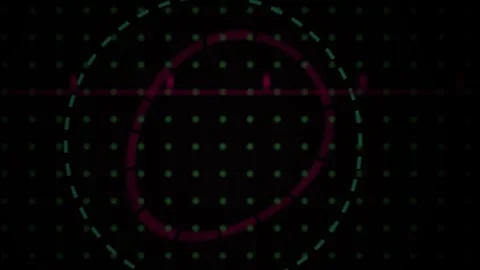 Abstract Digital Interface with Pulsing Red Circular Light Patterns. Stock Footage 341783688