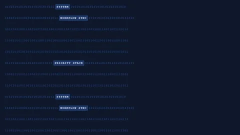 Abstract Digital Interface with Scrolling Binary Code and System Labels Stock Footage 347627301