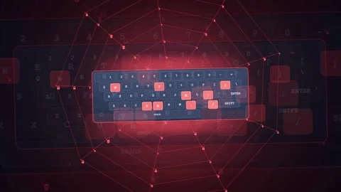 Abstract Digital Keyboard with Glowing Red Data Connections and Futuristic Stock Footage 341834447