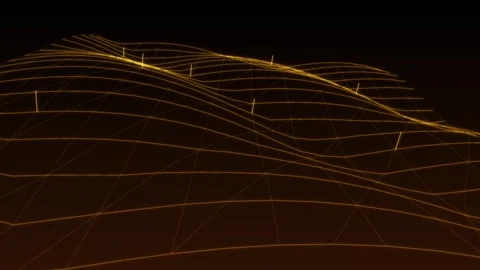 Abstract Digital Landscape Background With Orange Glowing Wireframe Mesh Li.. Stock Footage 346068187