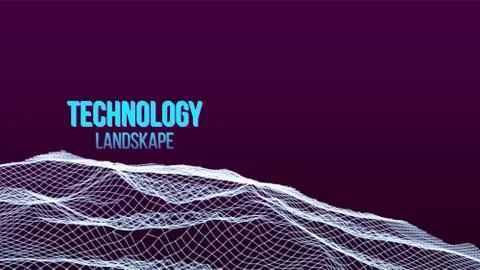 Abstract Digital Landscape Background Vector. Flowing Particles. Sci-Fi イラスト素材