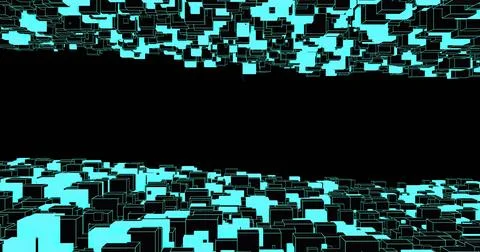 Abstract digital landscape with cyan patterns on a black background 写真素材