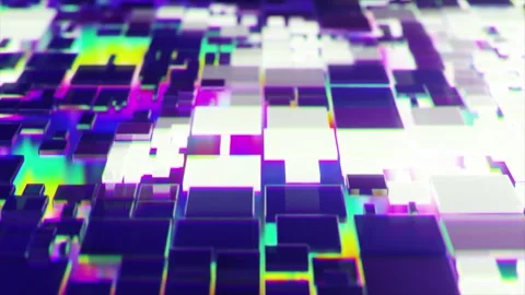 Abstract digital landscape featuring colorful, reflective cubes and blocks Stock Footage 328152029