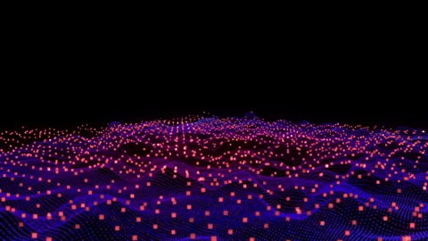 Abstract digital landscape featuring a glowing grid and lights. Perfect for 스톡 동영상 280531083