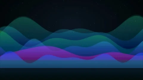 Abstract digital landscape with flowing blue and purple waves under stars Video stock 335117444
