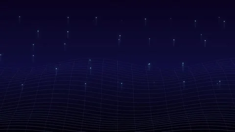 Abstract digital landscape of flowing grid with ascending light particles t.. Stock Footage 346974488