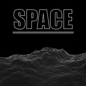 Abstract digital landscape with flowing particles and stars on h Stock Illustration