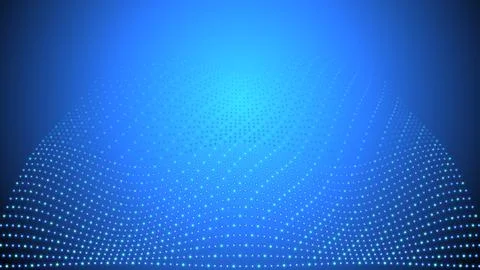 Abstract digital landscape of glowing blue and cyan light dots arranged in .. Illustrazione stock