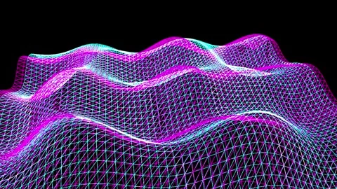 Abstract digital landscape with glowing neon lines in a futuristic wave pat.. Stock Footage 345945635