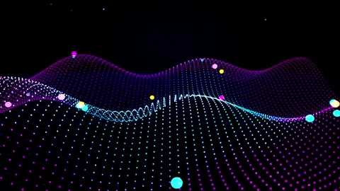 Abstract digital landscape with glowing particles moving across wavy surfac.. Stock Footage 346216243