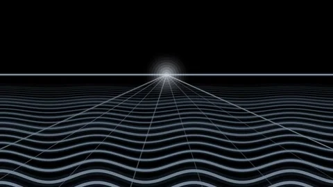 Abstract digital landscape motion graphic with wavy lines and glowing horiz.. Vídeo Stock 346092094