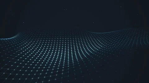Abstract digital landscape with moving particles and connecting lines formi.. Видео 340570399