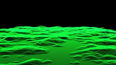 Abstract digital landscape with particles dots and stars on horizon. Wirefr.. Stockillustratie