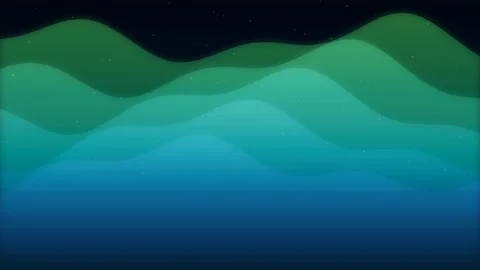 Abstract digital landscape with rolling green and blue waves under stars Stock Footage 335145760
