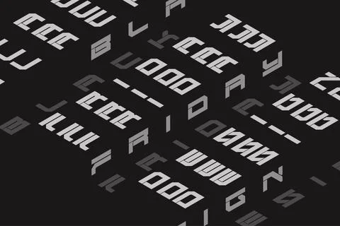 Abstract digital letter pattern with white symbols on black background Stock Illustration